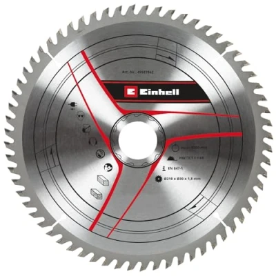 Afbeelding van Origineel Einhell cirkelzaagblad 210x30 (zaagaccessoires, Ø 210 mm, opname 30 64 tanden, snijbreedte 1,8 voor accu trekkap verstekzagen en tafelcirkelzagen)