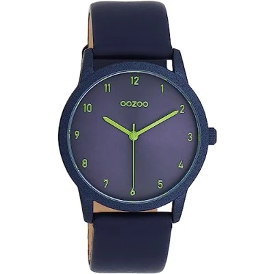 Afbeelding van Oozoo Timepieces Dameshorloge, polshorloge met leren armband, hoogwaardig horloge voor vrouwen, elegant analoog dameshorloge in rond, Donkerblauw, Riemen.