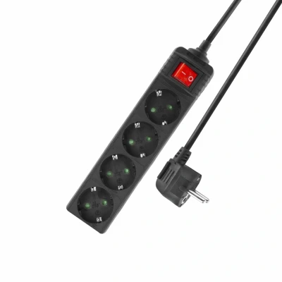 Afbeelding van ACT Stekkerdoos met lichtgevende schakelaar. 4 sockets. 2 m. zwart