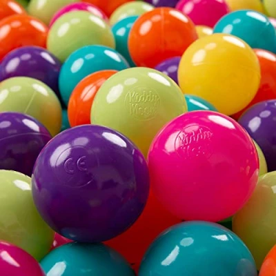 Afbeelding van KiddyMoon 100 ∅ 7cm kinderballen speelballen voor ballenbad baby plastic ballen made in eu, lichtgroen/geel/turquoise/oranje/donkerroze/paars