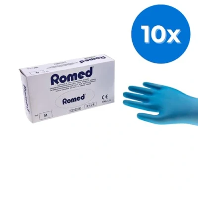 Afbeelding van Romed vinyl handschoenen gepoederd blauw 1000 stuks Set van 10 doosjes M