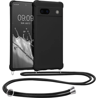 Afbeelding van kwmobile telefoonhoesjegeschikt voor Google Pixel 7a Hoesje van siliconen met telefoonkoord In zwart