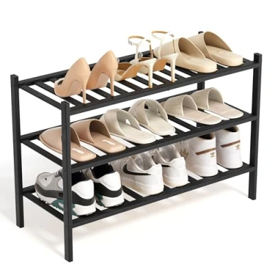 Afbeelding van BAM BOO BOX Bamboe Schoenenrek 2 Niveau Schoenenkast 68 x 28 46 cm bamboerek Schoenenstandaard ideaal voor Hal, Woonkamer en Gang (Zwart)