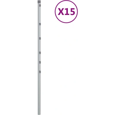 Afbeelding van vidaXL Schuttingpalen 15 st 120 cm gegalvaniseerd staal zilverkleurig