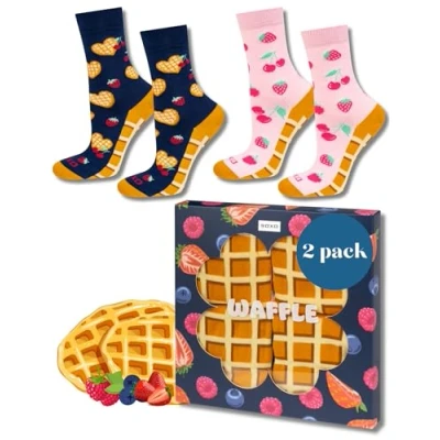 Afbeelding van soxo Nagerecht Kleurrijke Lange Sokken Dames Cadeau Voor Vrouwen Happy Socks Geschenkdoos 35 40 Waffle 2 Paar