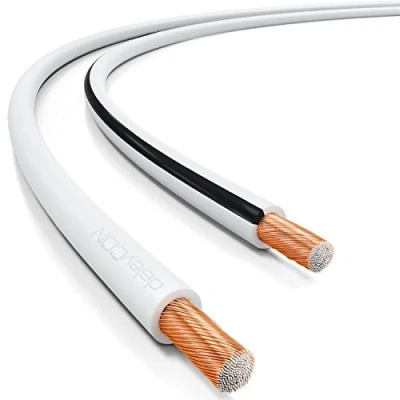 Afbeelding van deleyCON 100m Luidsprekerkabel 2x 0,75mm² Boxkabel CCA Kopergecoat Aluminium 2x24x0,20mm Draad Polariteitsmarkering Wit