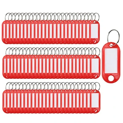 Afbeelding van sleutelhangers SENRISE 100 stuks etiketten plastic ID tags naamlabels bagage labels met splitring sleutelhanger (rood)