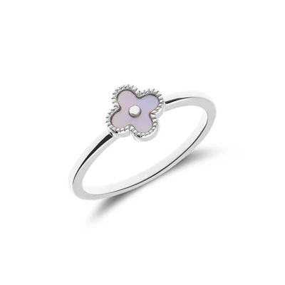 Afbeelding van Lucardi Dames Zilveren Ring klaver parelmoer 925 Zilver Zilverkleurig 16 / 50 mm