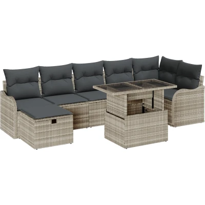 Afbeelding van vidaXL 8 delige Tuin Sofa Set met Kussens Lichtgrijs Poly Riet