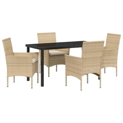 Afbeelding van vidaXL 5 delige Tuin Eettafel Set met Kussens Beige Poly Rattan