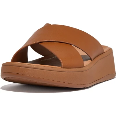 Afbeelding van Fitflop Flatform Cross Slides Muiltjes met hak, Dames, Maat: 40, Light tan Leer