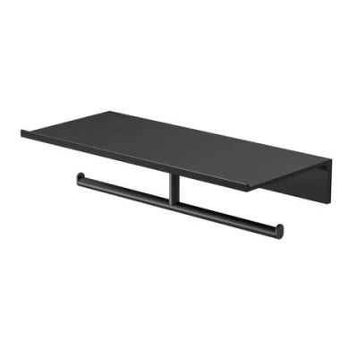 Afbeelding van Geesa leev planchet met toiletrolhouder zonder klep dubbel 28x12 5cm mat zwart 91821206280 918212 06 280