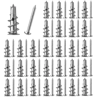 Afbeelding van 30 stuks gipsplaatpluggen, met schroeven, hollewandpluggen, zelfborende gipsplaatpluggen van metaal, verbindingselementen zinklegering voor bevestiging in gipsplaat, gipsvezelplaten, beton en