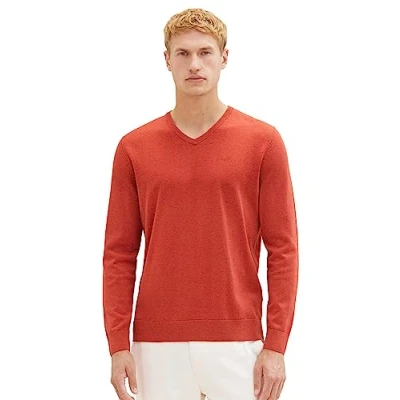 Afbeelding van TOM Tailor Basic Vneck Trui, Heren, Maat: XXL, Rot