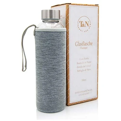 Afbeelding van glazen fles 1 liter / 750ml 500ml drinkfles glas 1l met neopreen hoes waterfles 1000ml lekvrij gemaakt van dikker borosilicaatglas