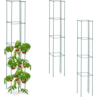 Afbeelding van Relaxdays plantensteun set van 3 120 cm ijzer tomatensteun rankhulp groen