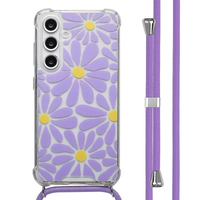 Afbeelding van imoshion Hoesje Geschikt voor Samsung Galaxy S24 FE Design met Koord Tropical Violet Flowers Connect