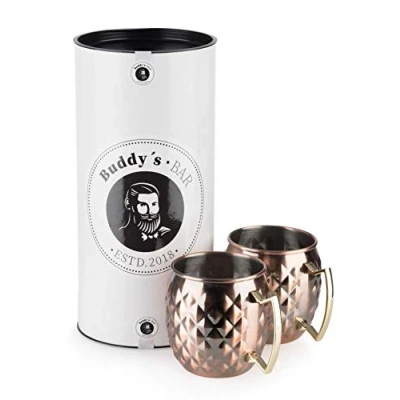 Afbeelding van 2 Moscow Mule mokken, 500 ml, hoogwaardige roestvrijstalen beker met ananasstructuur, voedselveilig, Pineapple skin cocktailbeker incl. geschenkdoos, set van 2, koper antiek