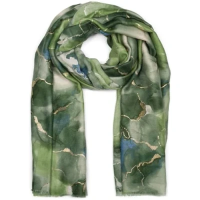 Afbeelding van styleBREAKER Dames Sjaal met Edel Marmer Patroon en Gouden Metallic Details, Warme Winter Stola veelkleurig 01017153, Kleur:Donkergroen groen