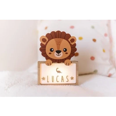 Afbeelding van WONDEE gepersonaliseerde lamp met naam nachtlampje voor kinderen leeuw, cadeau pasgeborenen jongens en meisjes, doopcadeau cadeaus