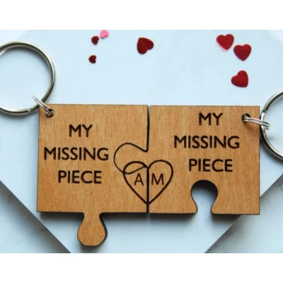 Afbeelding van gepersonaliseerde sleutelhanger/valentijn cadeau voor haar/ valentijn hem/ verjaardag houten sleutelhanger/ cadeau/puzzel sleutelhanger
