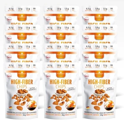 Afbeelding van GOLDEN PEANUT Gourmet High Fiber Chips Mango Chili Style 12 x 25 g zak, verzadigende vezelsnack, omega 3, veganistisch en glutenvrij