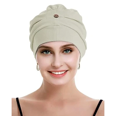 Afbeelding van osvyo Katoenen chemo hoofddeksel voor dames met kanker en haaruitval, muts van katoen, lichte hoofdbedekking, verzegelde verpakking, Warm grijs., One size