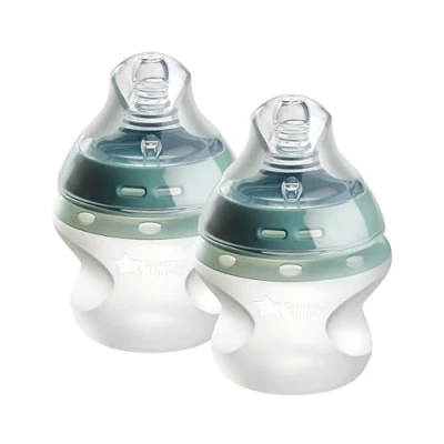 Afbeelding van Tommee Tippee Closer to Nature Soft Feel Silicone Baby Bottles, Slow Flow Breast Like Teat with Anti Colic Valve, Stain and Odour Resistant, 150ml, Pack of 2