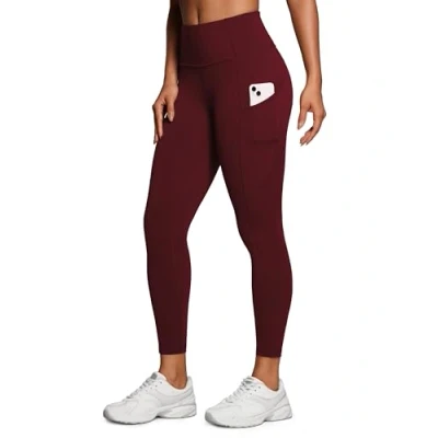 Afbeelding van CRZ Yoga Dames Naked Feeling Gym Leggings Squat Proof Hoge Taille Broek Boterachtig Zachte Ondoorzichtige Workout Sport Panty met Zakken 25 Inch Rode Merlot L