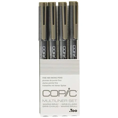 Afbeelding van Copic Multiliner Set Warm Grijs, 4 pennen in verschillende lijndikten, tekenpennen met water en alcoholbestendige pigmentinkt, voor schetsen, illustraties contouren