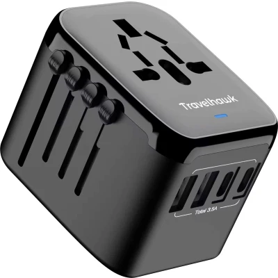 Afbeelding van TravelHawk Universele Wereldstekker met 2 USB C en poorten Reisstekker Internationale