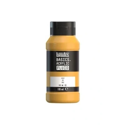 Afbeelding van Liquitex 8870421 Basics Fluid acrylverf met vloeiende consistentie, sneldrogend, lichtecht, waterbestendig, op waterbasis, 118 ml fles goud