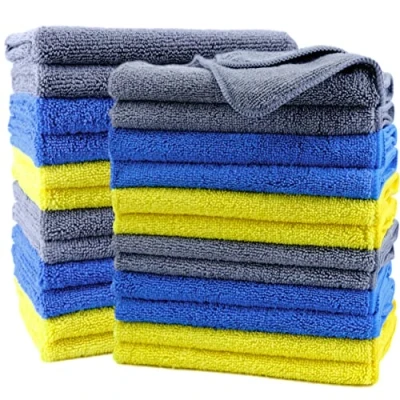 Afbeelding van Polyte Premium microvezel schoonmaakhanddoek, 40 x cm, 24 stuks, blauw, grijs, geel