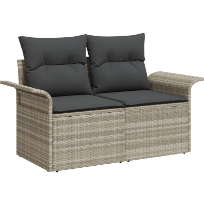 Afbeelding van vidaXL 2 Zits Tuin Sofa met Kussens Lichtgrijs Poly Rattan