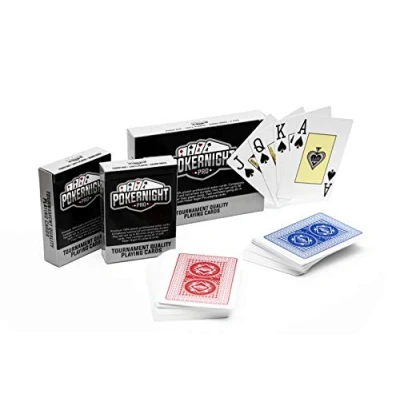Afbeelding van 2 Kaartspellen Van Professioneel Waterproof 100% Plastic TEXAS HOLDEM Poker Speelkaarten Night Pro (Rood/Blauw) 54st Per Kaartspel Inclusief Jokers JUMBO Index Super CASINO Kwaliteit