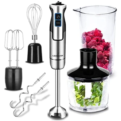 Afbeelding van Lehmann Chowmei Staafmixer set 1200 W pureerstaaf met turbofunctie en snelheidsregeling elektrische multifunctionele handblender incl. 6 delige accessoireset