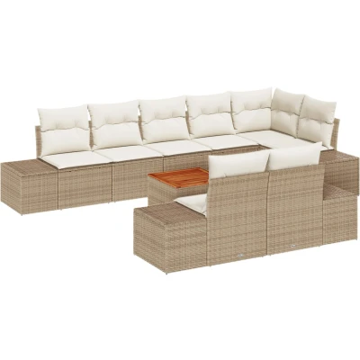 Afbeelding van vidaXL Tuinbank Set 9 pcs Beige, wit