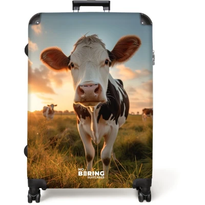 Afbeelding van NoBoringSuitcases.com® Koffer groot Reiskoffer lichtgewicht Koeien in weiland Rolkoffer met 4 wielen Grote trolley XL 98 liter bagage