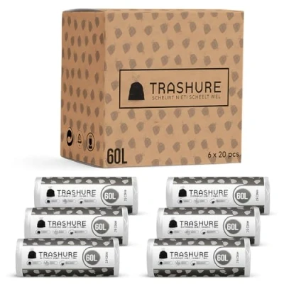 Afbeelding van Trashure Vuilniszakken 60 L Code M Geschikt voor Brabantia prullenbak 6 rollen x 20 stuks