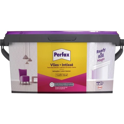 Afbeelding van Perfax Ready &amp; Roll Vlies Magic Behanglijm 2.25 kg 100% Kleurenbeeld tijdens het behangen droogt Transparant