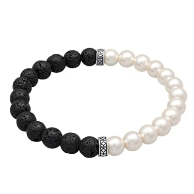 Afbeelding van KUZZOI Heren Armband Lava kralen met synth parels in 925 sterling zilver