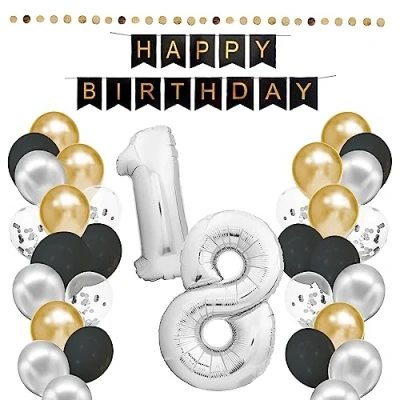 Afbeelding van envami® Verjaardagsdecoratie voor de 18e verjaardag, mannen en vrouwen, feestdecoratie, ballonnen Happy Birthday slinger, verjaardagsdecoraties, man vrouw