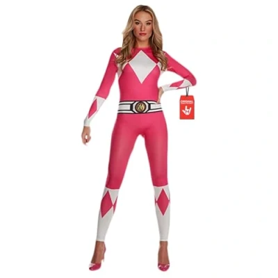 Afbeelding van morphsuit Pink power ranger kostuum, roze morph pak rangers kostuum volwassen, medium