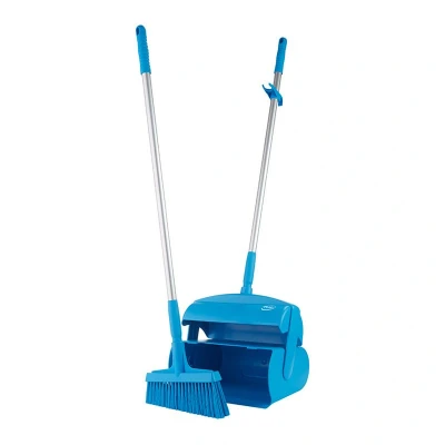 Afbeelding van Vikan Combinatieset Blik &amp; Veger met Lange Steel Afsluitbaar Blauw