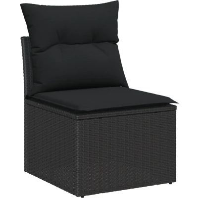 Afbeelding van vidaXL 9 delige Tuin Sofaset met Kussens Zwart Poly Rattan Acacia