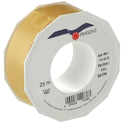 Afbeelding van C.E. Pattberg Satijn goud, 25 m satijnen lint voor het inpakken van geschenken, 40 mm breed, cadeaulint decoreren en knutselen, decoratief elke gelegenheid