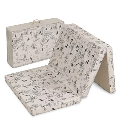 Afbeelding van Hauck 89033 Sleeper, comfortabel matras voor campingbedje,opvouwbaar en speelkleed, in drie delen, ademend wasbaar, draagtas, gecertificeerde stoffen,Winnie the Pooh Beige,60 x 120 cm, 6 cm