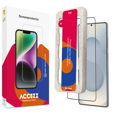 Afbeelding van screenprotector Samsung Galaxy S25 Edge: Accezz Gehard glas Full Cover met bio applicator