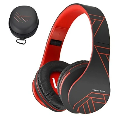 Afbeelding van Bluetooth Koptelefoons, PowerLocus P2 draadloze Over Ear Koptelefoon Inklapbaar, Met microfoon, Micro SD slot, FM Radio, en kabel voor Smartphone,Tablets,Laptops,TV(Zwart/Rood)