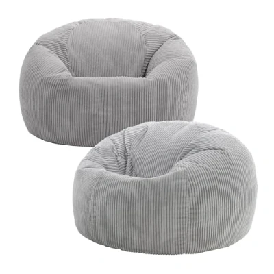 Afbeelding van icon Kingston Grote zitzak, set van 2, Jumbo Cord Bean Bag, Dawn Grey, zitzakstoel voor volwassenen met vulling inbegrepen, comfortabele loungestoel alle leeftijden
